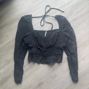 Free People Black Puff Sleeve Women's Top